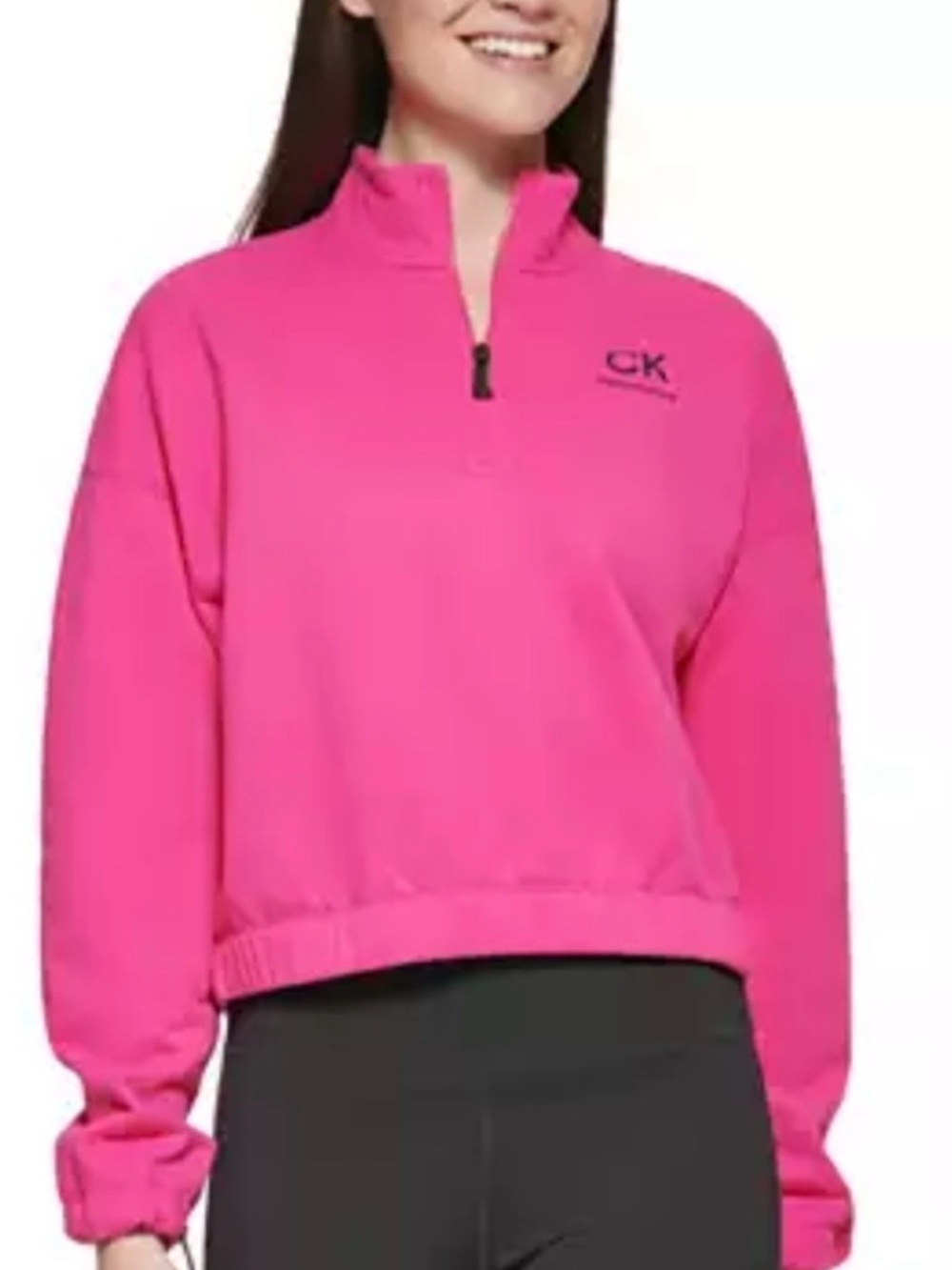 CALVIN KLEIN PERFORMANCE Cropped Quarter Zip SZ XL Sweatshirt Top Vibrant Pink